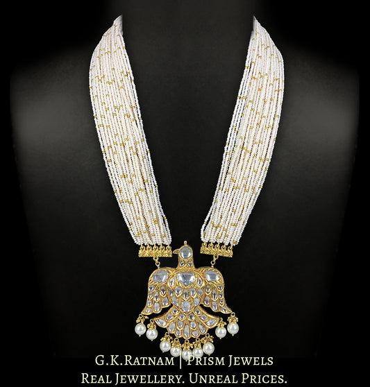 23k Gold and Diamond Polki Baaz Pendant with Chid Bunches
