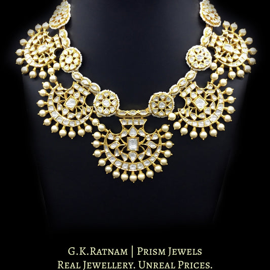 18k Gold and Diamond Polki Pankhi (fan) Necklace Set with Pearl Spikes - G. K. Ratnam