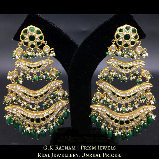 23k Gold and Diamond Polki pasa-style Chandelier Earring Pair with a hint of green - G. K. Ratnam