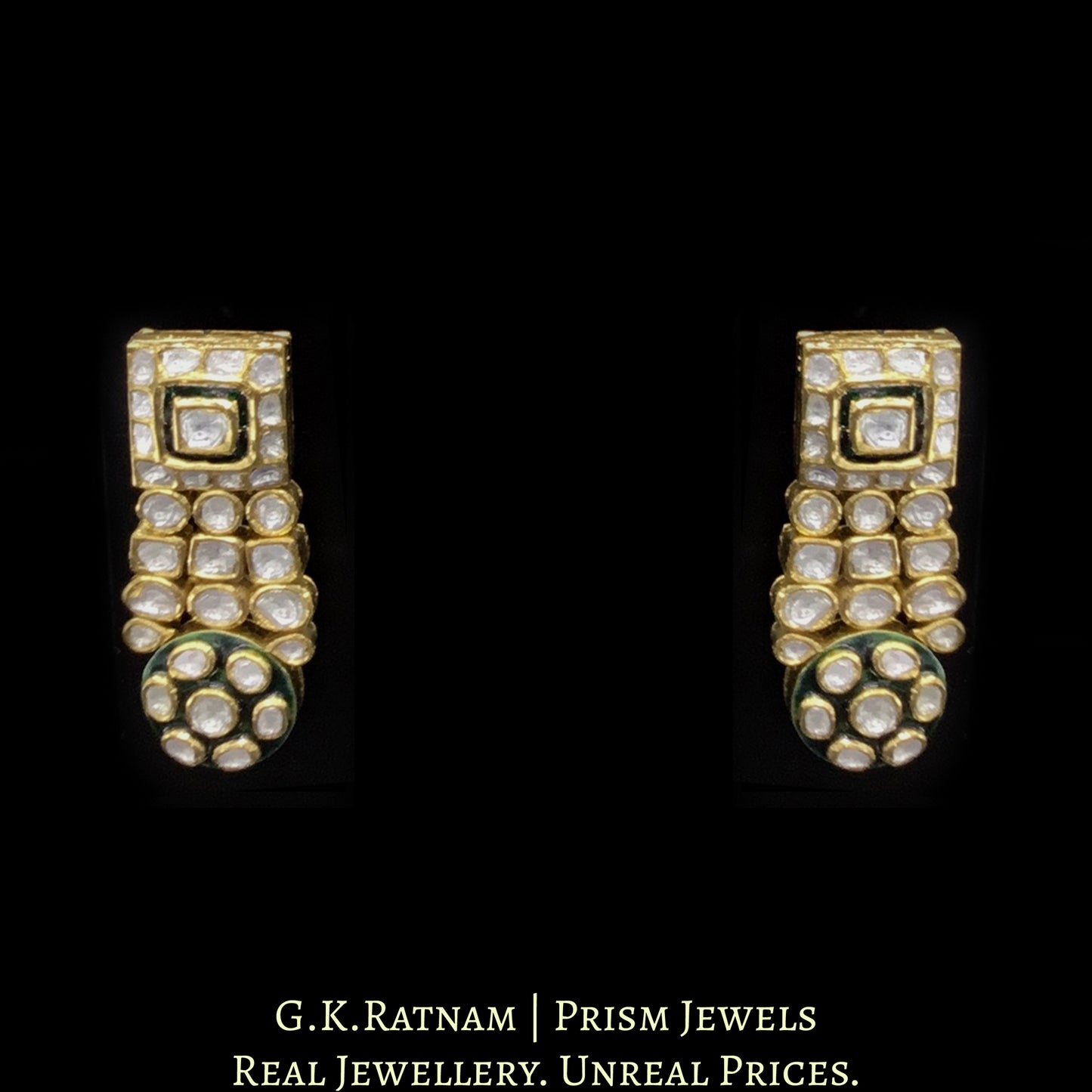 18k Gold and Diamond Polki Choker Necklace Set with Green Enamel - G. K. Ratnam