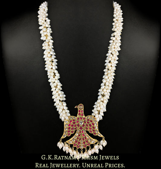 23k Gold and Diamond Polki south-style Baaz Pendant with Natural Freshwater Pearl Chains