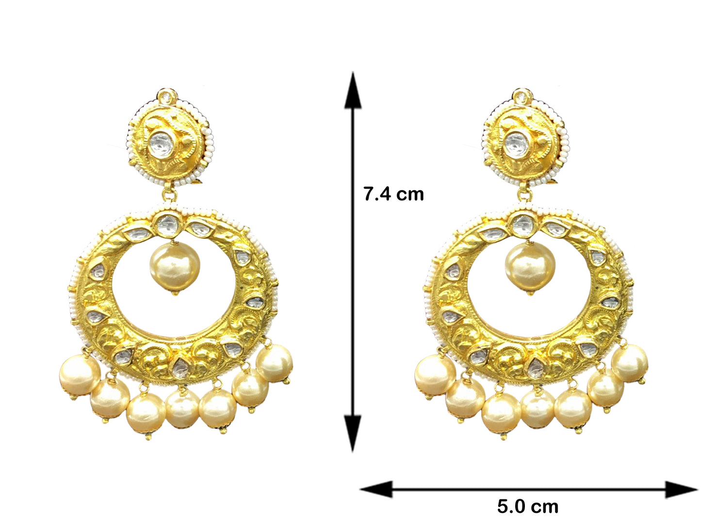 18k Gold and Diamond Polki Chand Bali Earring Pair with Chitai - G. K. Ratnam