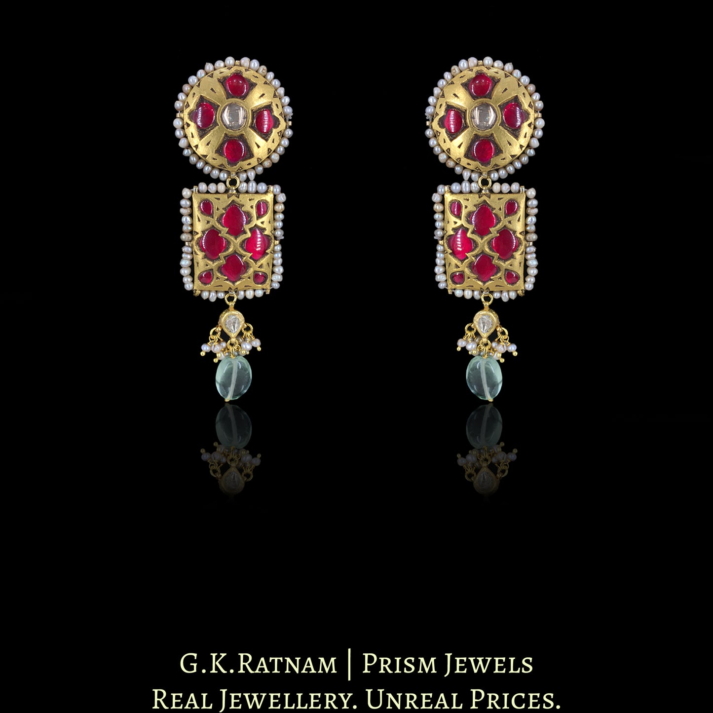 23k Gold and Diamond Polki Choker Necklace Set with Antiqued Hyderabadi Pearls