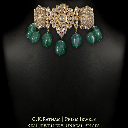 18k Gold and Diamond Polki Kilangi Cum Choker Necklace With Green Beryls - G. K. Ratnam