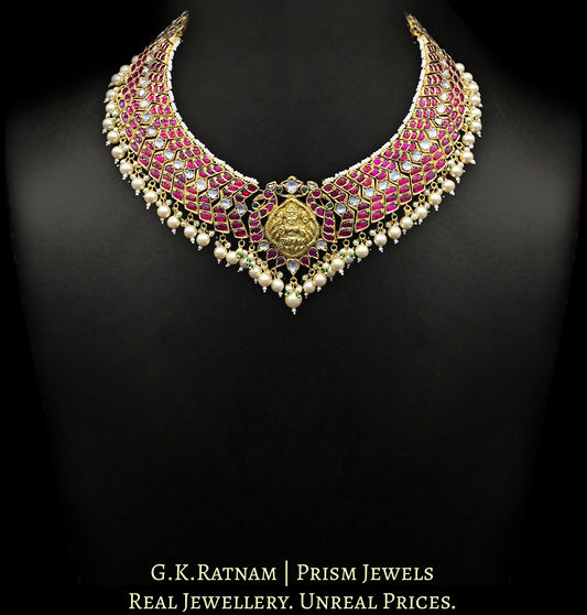 22k Gold and Diamond Polki Necklace with a blend of south, temple and jadau artforms - G. K. Ratnam