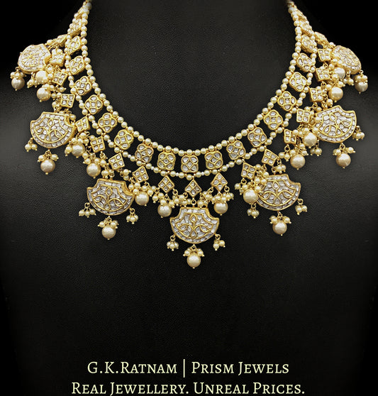 23k Gold and Diamond Polki Pankhi (fan) Necklace Set - G. K. Ratnam