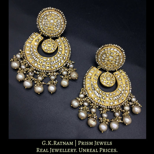23k Gold and Diamond Polki Broad Chand Bali Earring pair