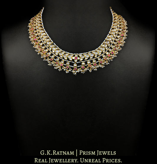 18k Gold and Diamond Polki south-style Necklace with Natural Freshwater Pearls - G. K. Ratnam