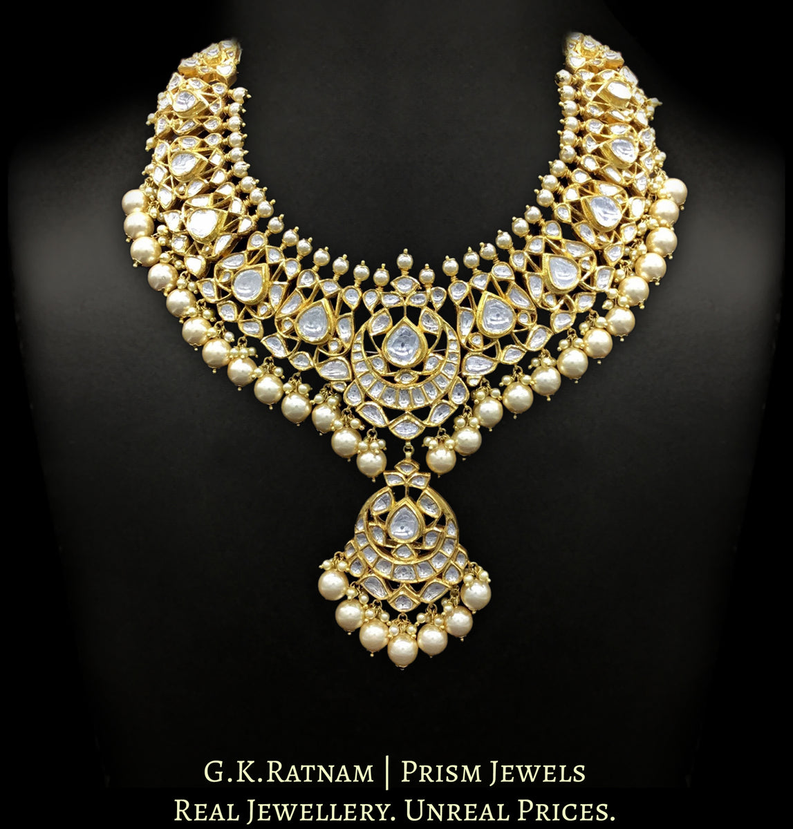 18k Gold and Diamond Polki Vintage Necklace Set with syndicate uncut diamonds