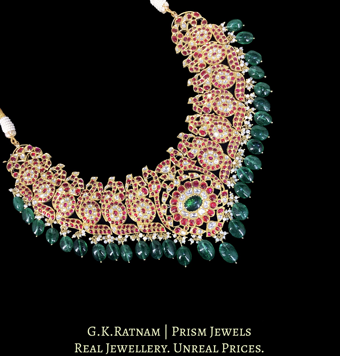 18k Gold and Diamond Polki south-style Necklace with Peacock Motifs