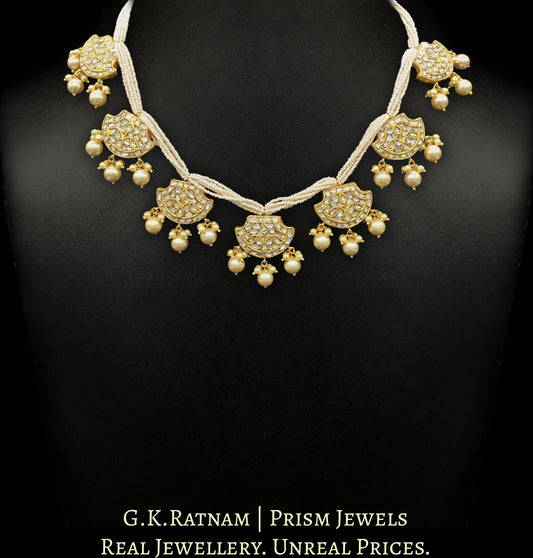 23k Gold and Diamond Polki Pankhi (fan) Necklace Set with tiny chid pearls - G. K. Ratnam