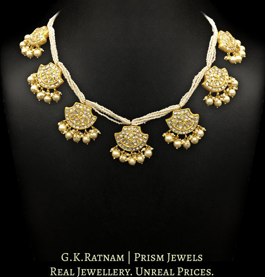 23k Gold and Diamond Polki Pankhi (fan) Necklace with Chid Pearl bunches - G. K. Ratnam