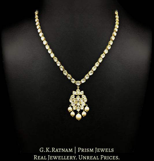 Traditional Gold and Diamond Polki Single Line Necklace Set (oval) - G. K. Ratnam