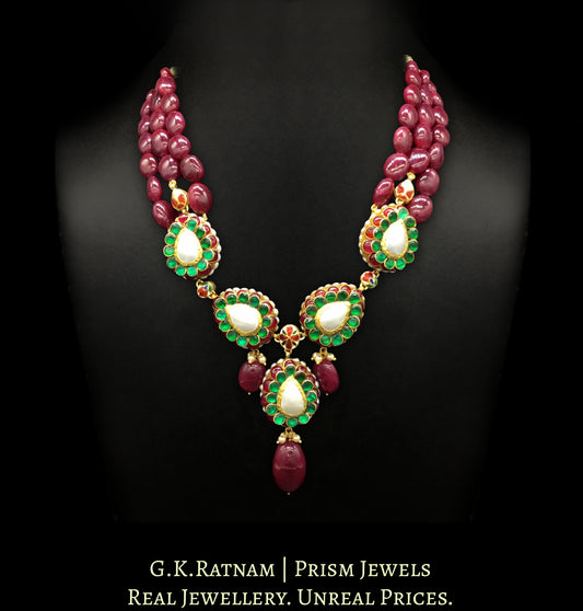 23k Gold and Diamond Polki pacchi hybrid Necklace with rubies
