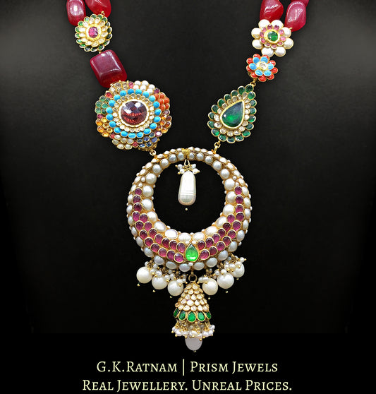 23k Gold and Diamond Polki red-dominant hybrid Necklace with pacchi work tikdas
