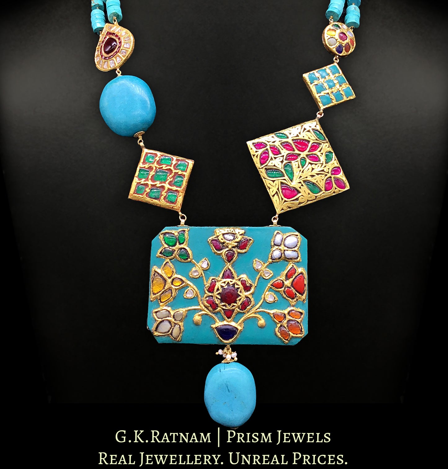 23k Gold and Diamond Polki turquoise-dominant Hybrid Necklace