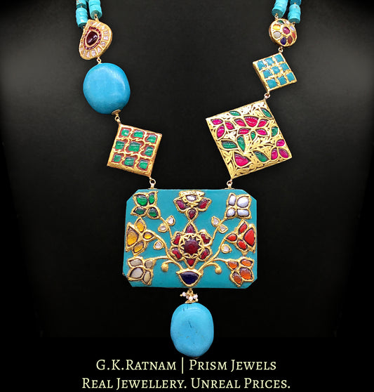 23k Gold and Diamond Polki turquoise-dominant Hybrid Necklace