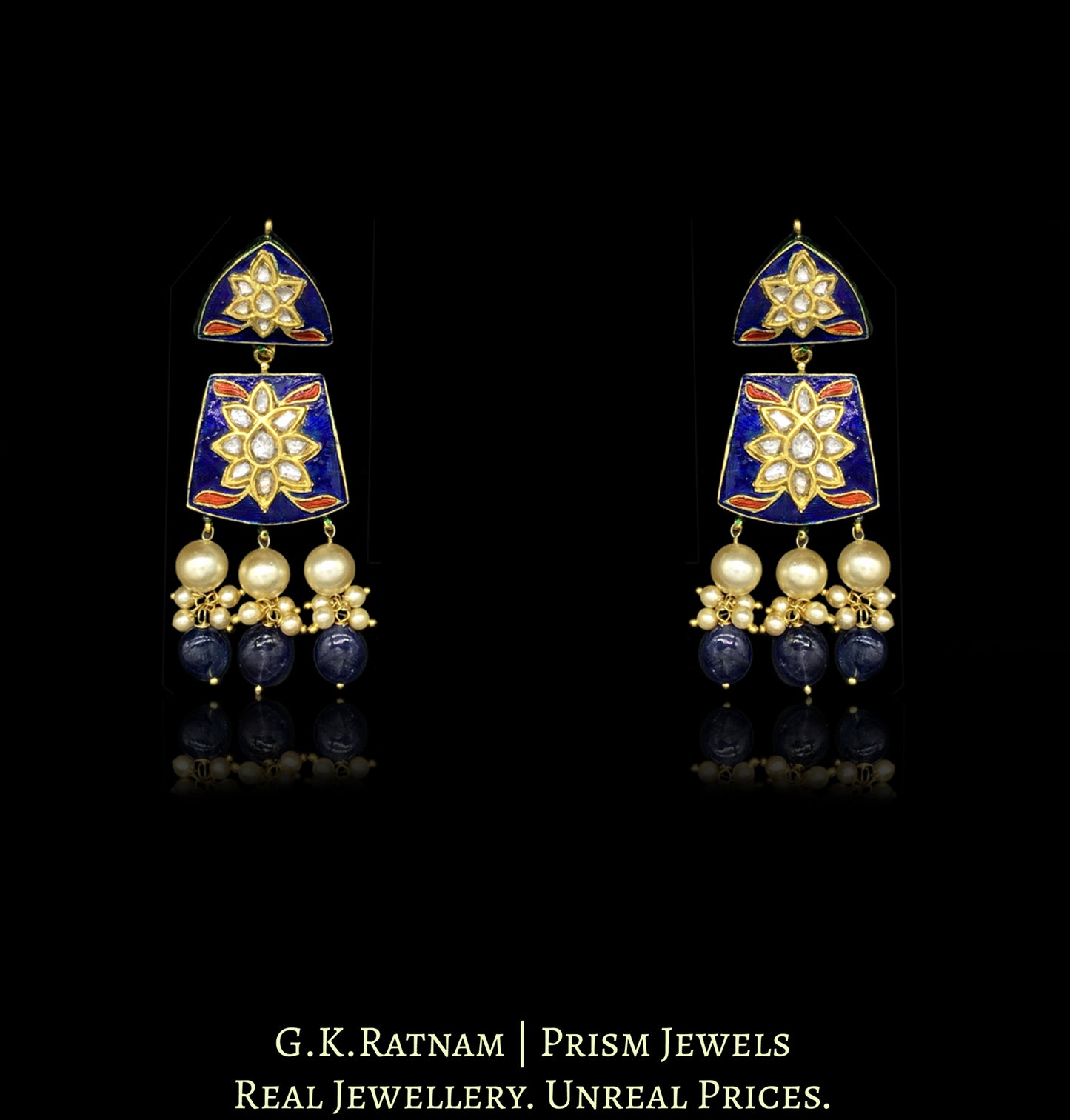 23k Gold and Diamond Polki royal blue meenakari Necklace Set with natural blue sapphires