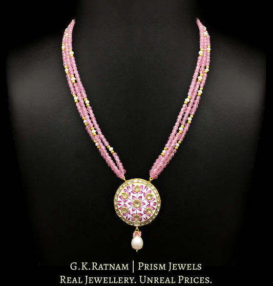 23k Gold and Diamond Polki round pink meenakari Pendant Set with pink zircons - G. K. Ratnam