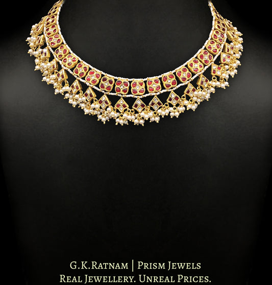 23k Gold and Diamond Polki Necklace with ruby-red stones - G. K. Ratnam
