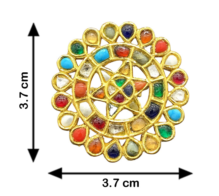 22k Gold and Diamond Polki Navratna Cocktail Ring - G. K. Ratnam