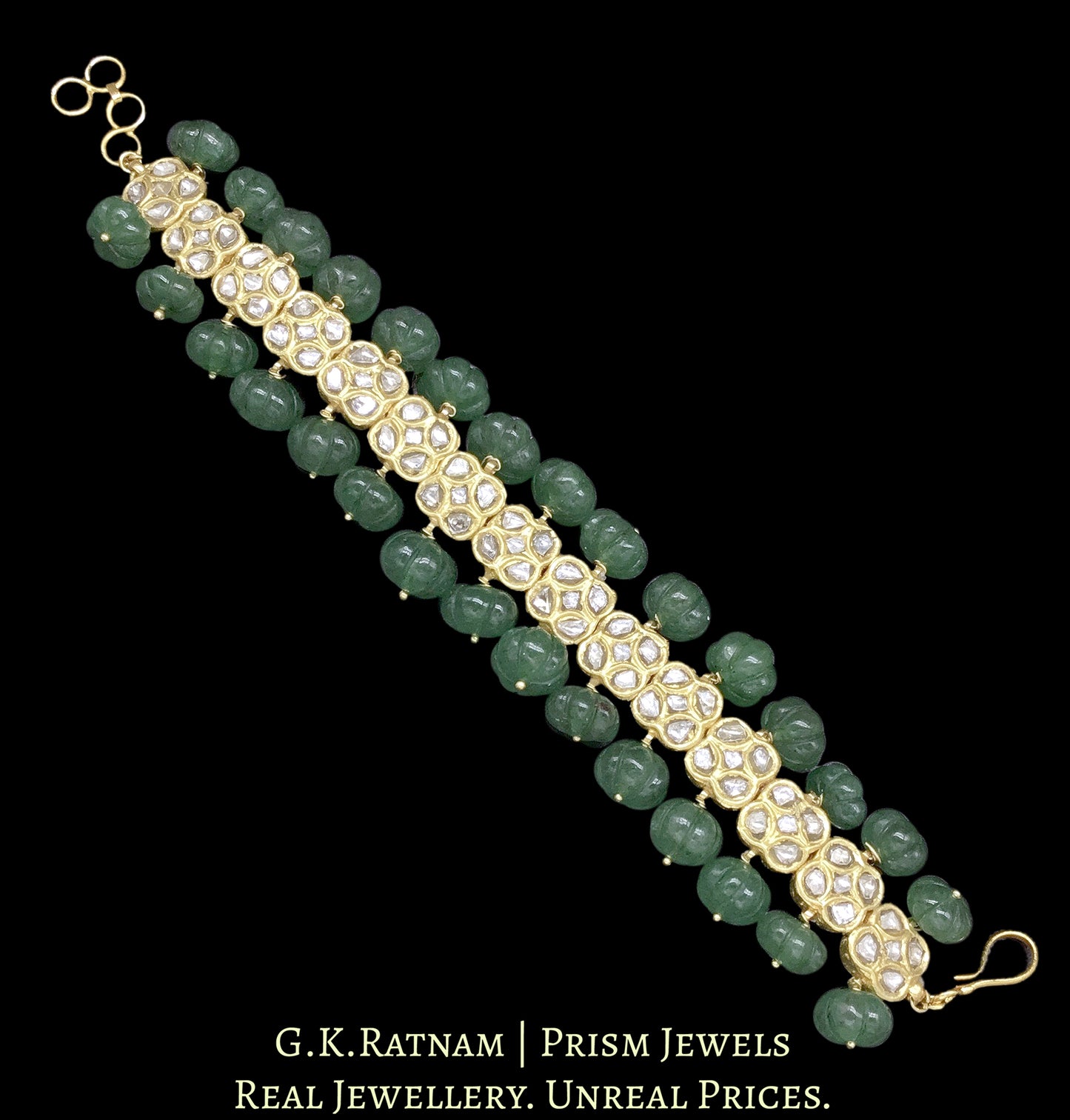 23k Gold and Diamond Polki Bracelet with emerald-grade Green Melons - G. K. Ratnam