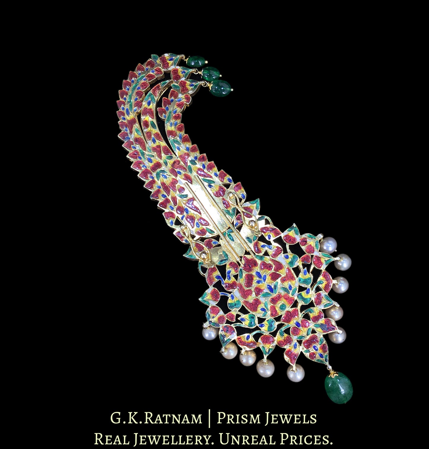 18k Gold and Diamond Polki Kilangi Cum Pendant with Antiqued Freshwater Pearls
