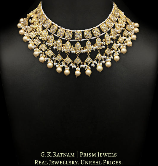 23k Gold and Diamond Polki Necklace Set with Fishes and emerald-green Melons - G. K. Ratnam
