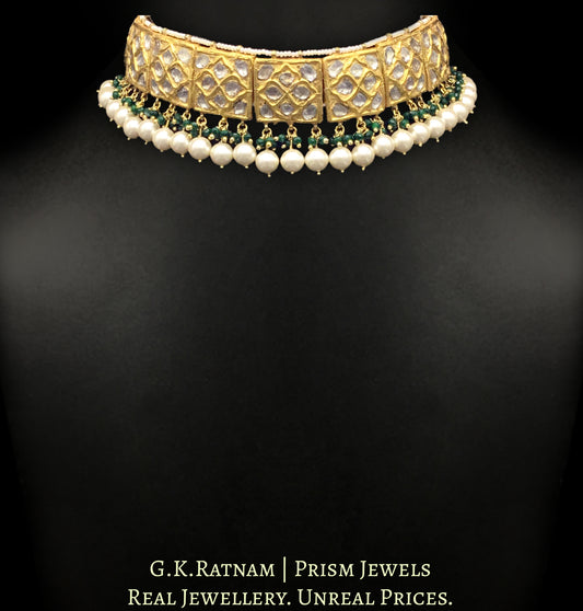 23k Gold and Diamond Polki Choker Necklace Set with intertwined lustrous uncut diamonds