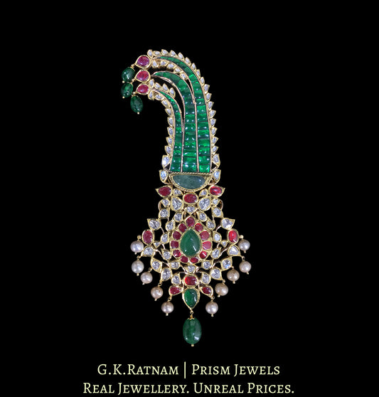 18k Gold and Diamond Polki Kilangi Cum Pendant with Antiqued Freshwater Pearls