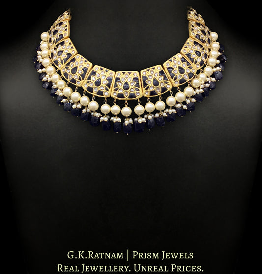 23k Gold and Diamond Polki Necklace Set with contrasting black spinel set with uncut diamonds - G. K. Ratnam