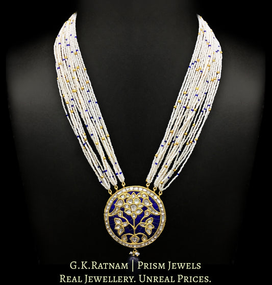 23k Gold and Diamond Polki blue round Pendant Set with tiny chid pearls