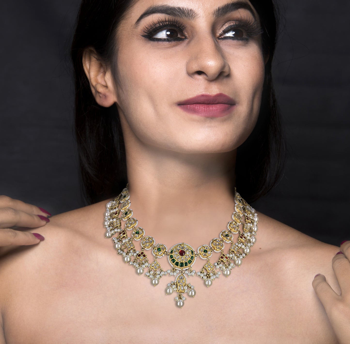 23k Gold and Diamond Polki hybrid Necklace Set with Fish Earrings