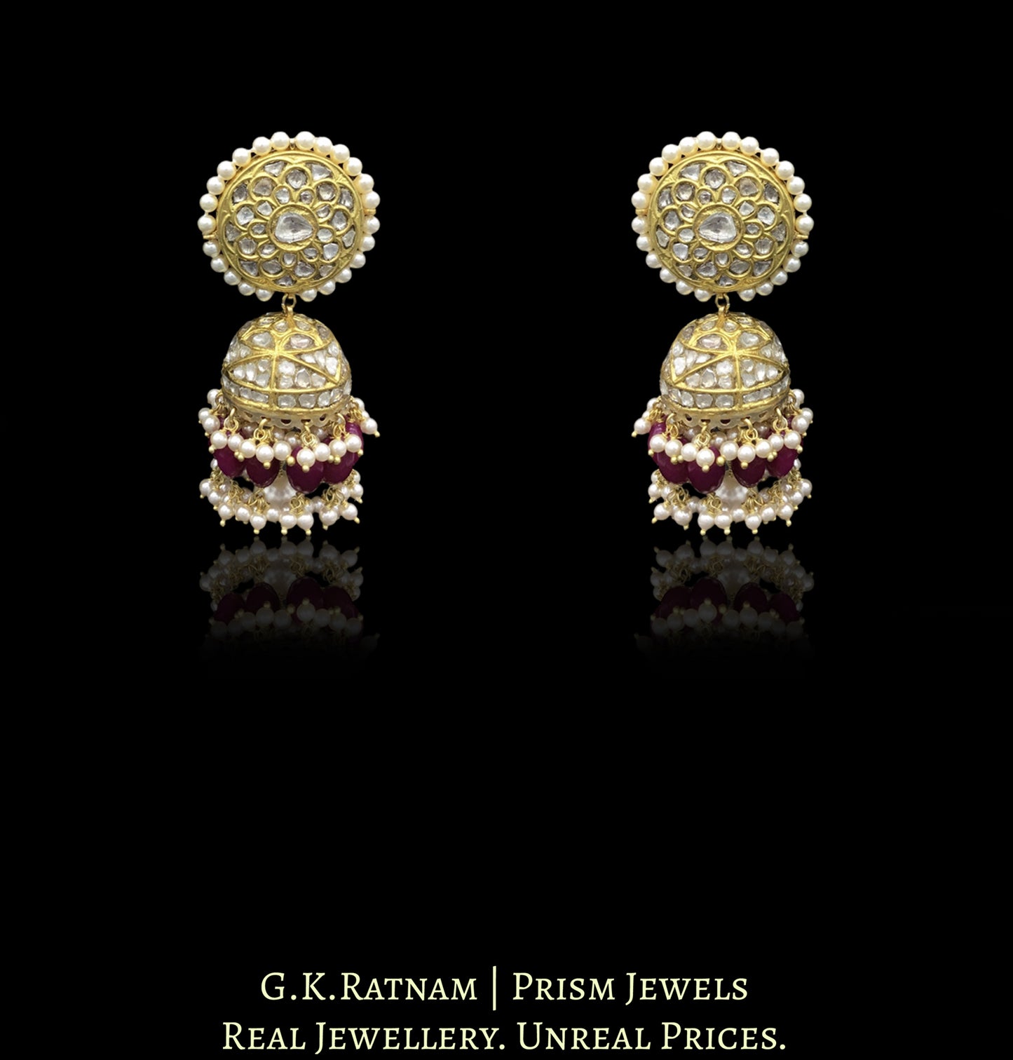 23k Gold and Diamond Polki Peacock (mor) Necklace Set with natural rubies