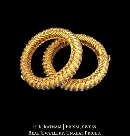 22k Gold and Diamond Polki snake-like flexible Bangle Pair (Sutarla) - G. K. Ratnam