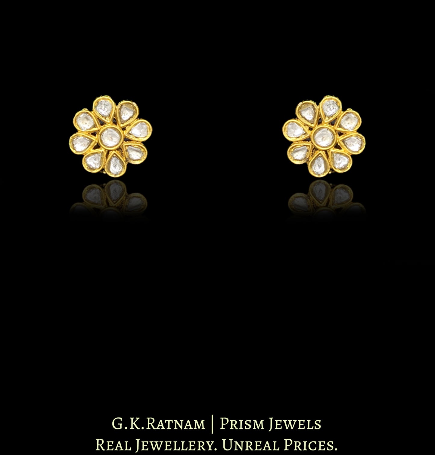 23k Gold and Diamond Polki Long Necklace Set with floral tikdas strung in tiny chid pearls