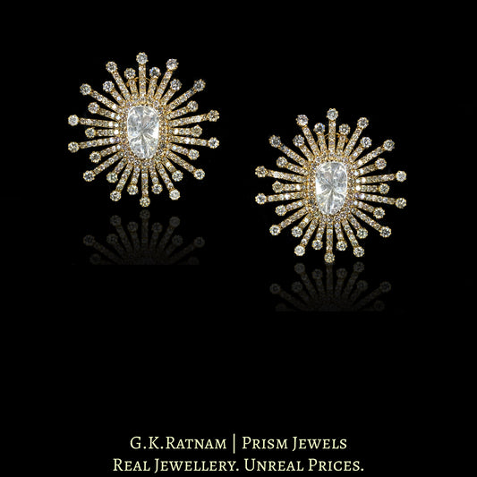 14k Gold and Diamond Polki Open Setting floral Karnfool Earring Pair in Antique Victorian Finish - G. K. Ratnam