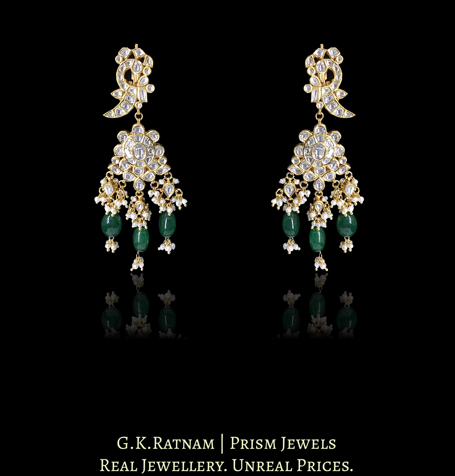 18k Gold and Diamond Polki Necklace Set with Peacock Motifs