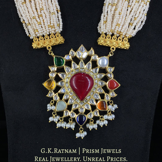 Traditional Gold and Diamond Polki Navratan Pendant Set With Chid Bunches - G. K. Ratnam
