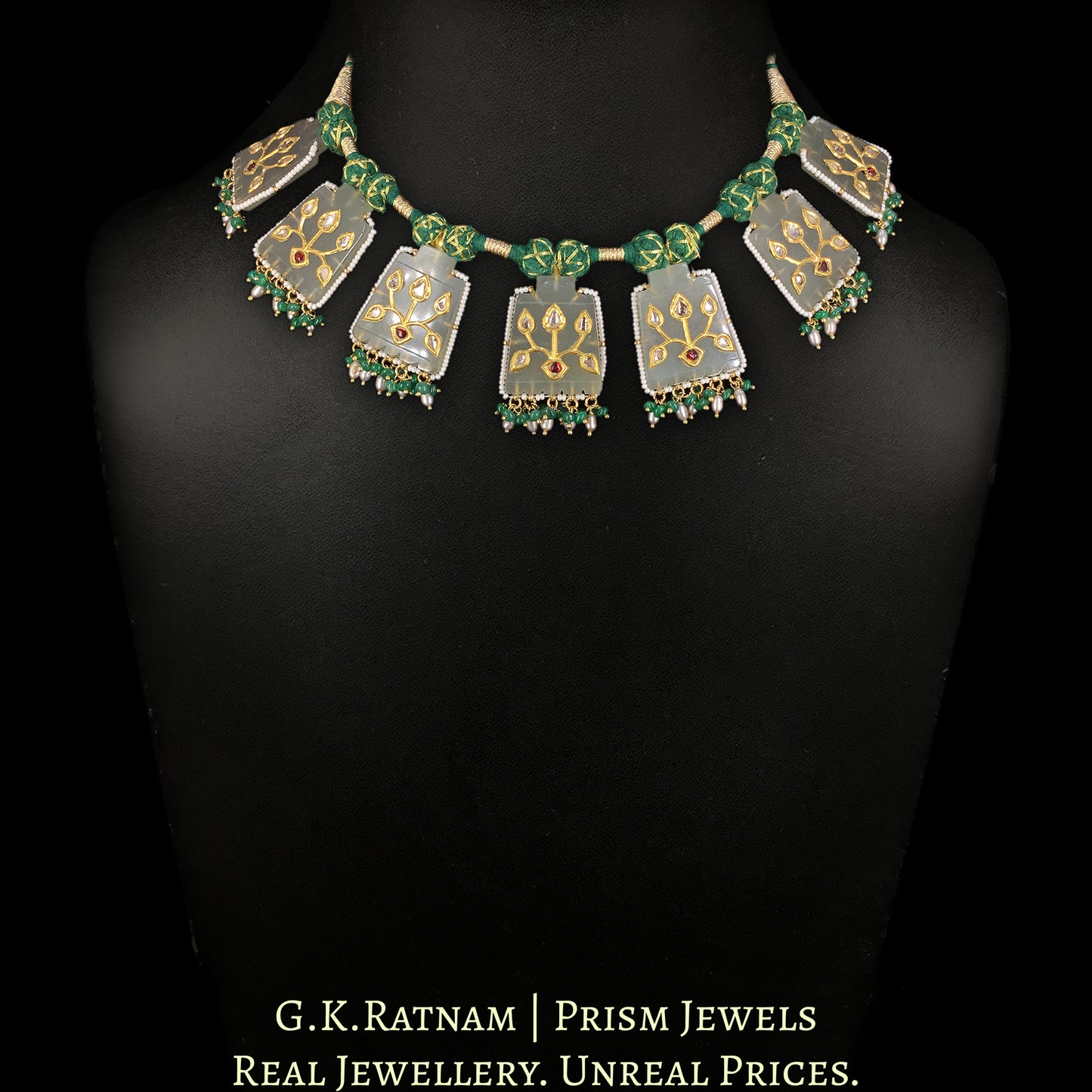 23k Gold and Diamond Polki Necklace with intricate Polki Inlays