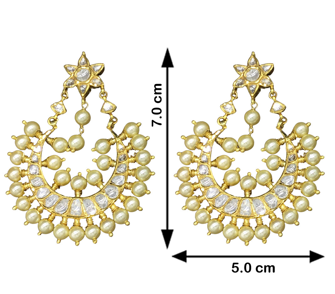 18k Gold and Diamond Polki Chand Bali Earrings with Pearls - G. K. Ratnam