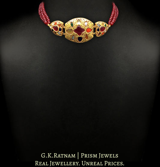 23k Gold and Diamond Polki Navratna Choker Necklace with Rubies - G. K. Ratnam