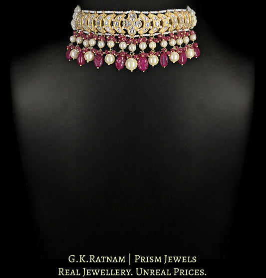 23k Gold and Diamond Polki Choker Necklace Set with Rubies