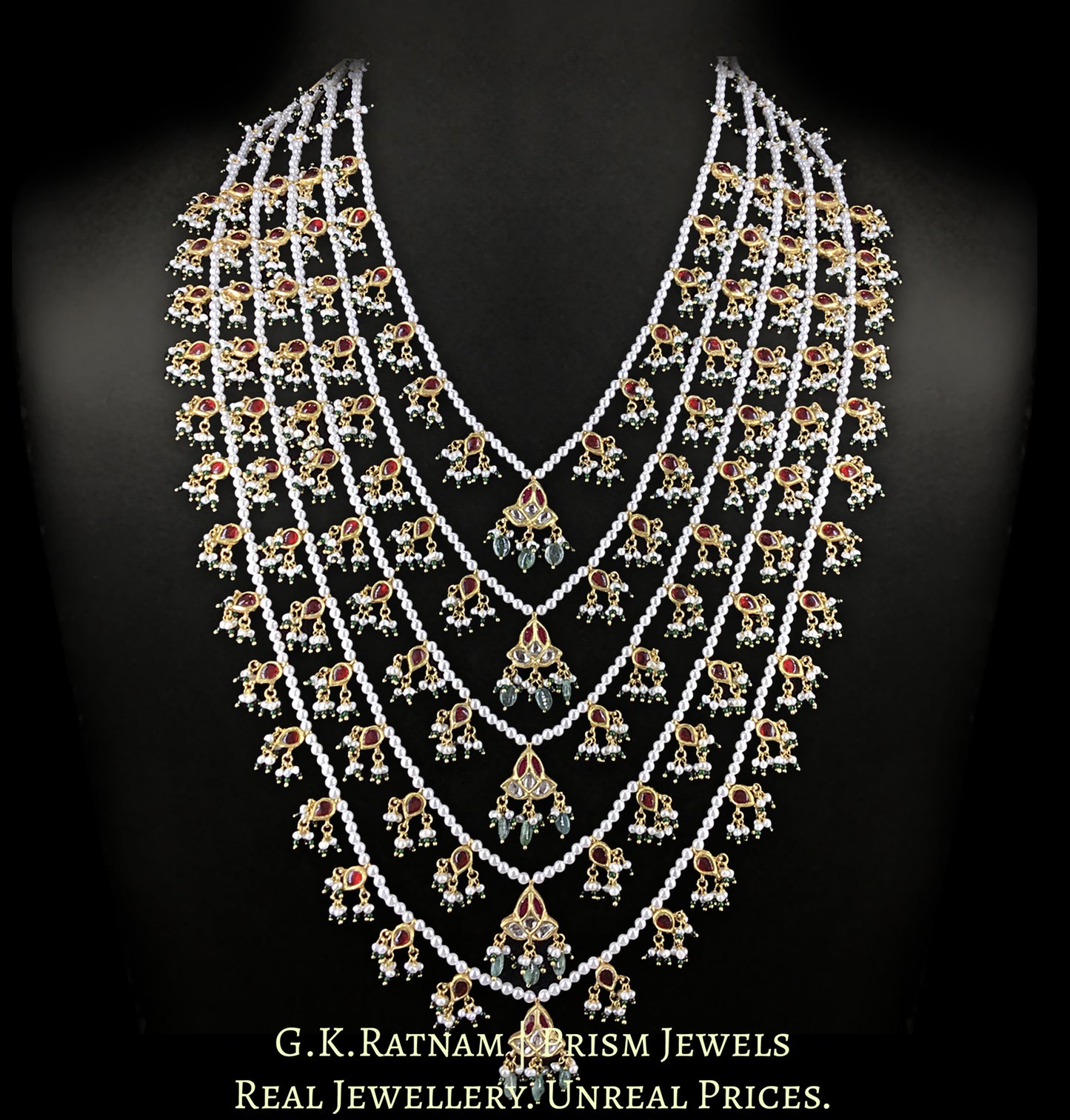 23k Gold and Diamond Polki south-style Panch-Lad (five-row) Necklace - G. K. Ratnam