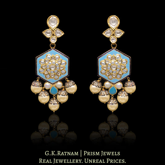 22k Gold and Diamond Polki reversible Long Earring Pair with Pearls