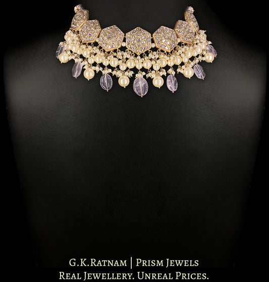 23k Gold and Diamond Polki Choker Necklace Set with Amethysts and Pearls - G. K. Ratnam