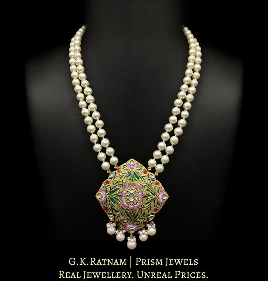 23k Gold and Diamond Polki multi-color designer Pendant with lustrous south-sea-like pearls