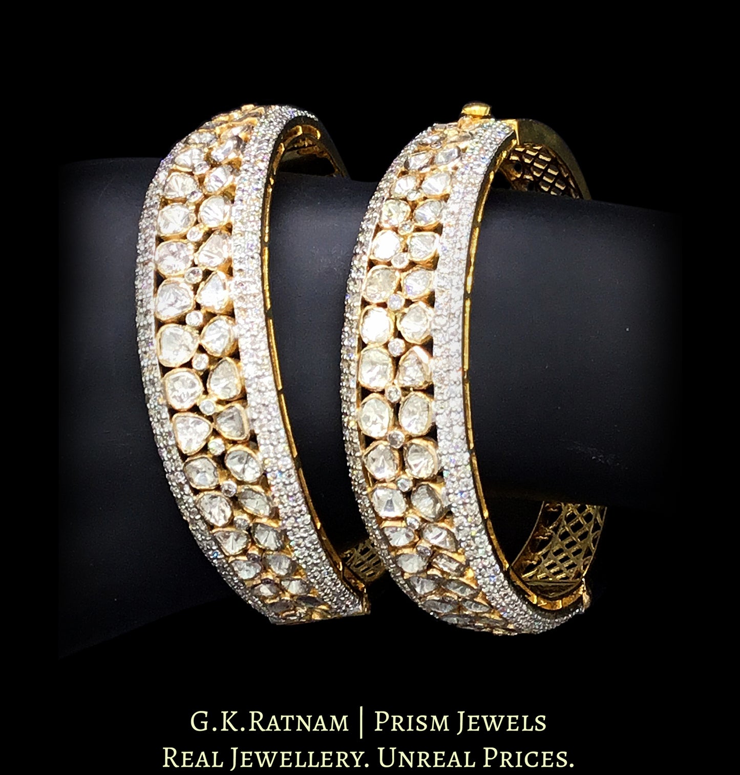 14k Gold and Diamond Polki Open Setting Bangle Pair - G. K. Ratnam