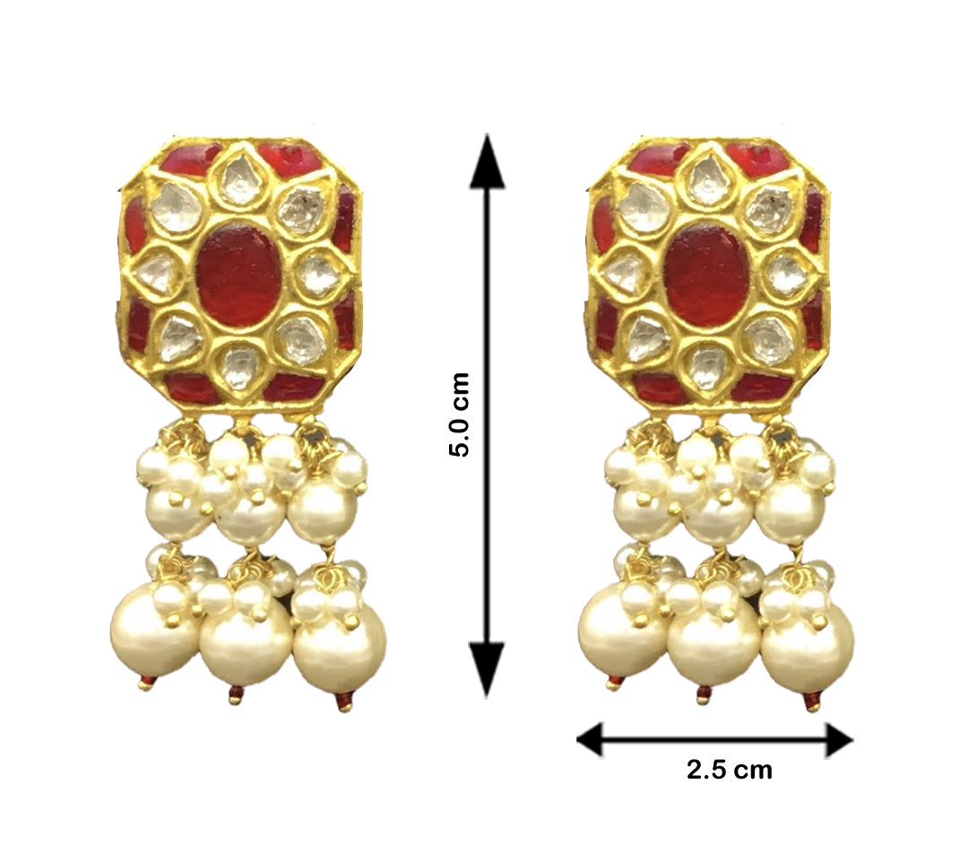23k Gold and Diamond Polki Ruby Hybrid Pendant Set with tiny chid pearl bunches