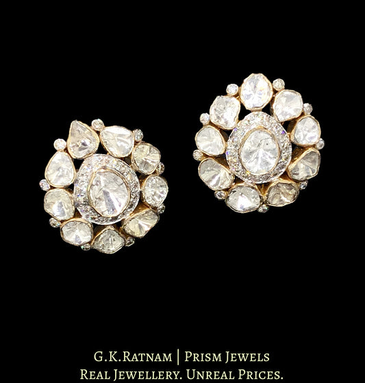 14k Gold and Diamond Polki Open Setting tilak-shaped Tops / Studs Earring Pair - G. K. Ratnam